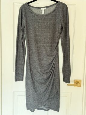 Leith Charcoal Long-Sleeve Ruched Sheath Dress, Size Small